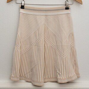 BCBGMAXAZRIA Striped Knit A-Line Skirt XS Beige White Stretchy Flared Style